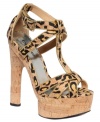 So unique. Leopard print cork adds even more surprise to the already-interesting Fabiana platform sandals by Bebe.