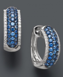 Add some sparkle and spice to an ordinary pair of hoops! Effy Collection's unique style combines round-cut sapphires (1-5/8 ct. t.w.) and diamonds (1/4 ct. t.w.) set in 14k white gold. Approximate drop length: 3/4 inch. Approximate drop width: 1/4 inch. Add some sparkle and spice to an ordinary pair of hoops! Effy Collection's unique style combines round-cut sapphires (1-5/8 ct. t.w.) and diamonds (1/4 ct. t.w.) set in 14k white gold. Approximate drop length: 3/4 inch. Approximate drop width: 1/4 inch.