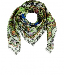 Perfect for dressing up chic tailored separates, Etros characteristic print silk scarf radiates the brands iconic aesthetic - Contrast printed border, frayed edges - Pair with luxe cashmere tops and streamlined minimalist accessories Perfect for dressing up chic tailored separates, Etros characteristic print silk scarf radiates the brands iconic aesthetic - Contrast printed border, frayed edges - Pair with luxe cashmere tops and streamlined minimalist accessories