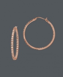 Indulge in the sweeter side of style with these caramel-kissed hoops. B. Brilliant design features a trendy 14k rose gold over sterling silver setting dusted with sparkling, round-cut cubic zirconias (1-3/8 ct. t.w.). Approximate diameter: 1 inch. Indulge in the sweeter side of style with these caramel-kissed hoops. B. Brilliant design features a trendy 14k rose gold over sterling silver setting dusted with sparkling, round-cut cubic zirconias (1-3/8 ct. t.w.). Approximate diameter: 1 inch.
