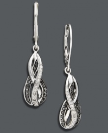 In great shape. Wrapped in Love's(tm) elegant drop earrings showcase an alluring abstract figure eight silhouette. Crafted in sterling silver, they sparkle with a chic combination of black (1/6 ct. t.w.) and white diamonds (1/10 ct. t.w.)--making them a stylish and versatile addition to your wardrobe. Approximate drop: 1/2 inch. In great shape. Wrapped in Love's(tm) elegant drop earrings showcase an alluring abstract figure eight silhouette. Crafted in sterling silver, they sparkle with a chic combination of black (1/6 ct. t.w.) and white diamonds (1/10 ct. t.w.)--making them a stylish and versatile addition to your wardrobe. Approximate drop: 1/2 inch.