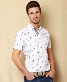 This short-sleeved anchor print shirt from Nautica won't weigh your down this season. This short-sleeved anchor print shirt from Nautica won't weigh your down this season.