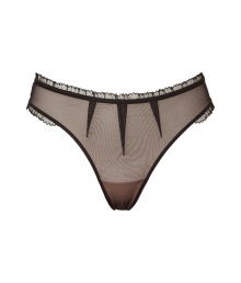 Put a vintage spin on your saucy lingerie collection with Chantal Thomass sheer black thong - Lace trimmed waistband and trim - Perfect under any outfit or paired with a matching bra for styling lounging Put a vintage spin on your saucy lingerie collection with Chantal Thomass sheer black thong - Lace trimmed waistband and trim - Perfect under any outfit or paired with a matching bra for styling lounging