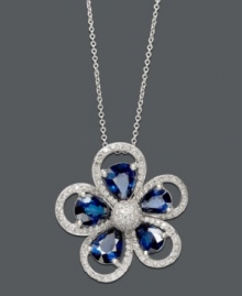 Beautify your look in a blue bloom. Effy Collection pendant features pear-cut sapphires (3-1/10 ct. t.w.) surrounded by petals decorated with round-cut diamonds (3/8 ct. t.w.). Setting and chain crafted in 14k white gold. Approximate length: 18 inches. Approximate drop: 1 inch. Beautify your look in a blue bloom. Effy Collection pendant features pear-cut sapphires (3-1/10 ct. t.w.) surrounded by petals decorated with round-cut diamonds (3/8 ct. t.w.). Setting and chain crafted in 14k white gold. Approximate length: 18 inches. Approximate drop: 1 inch.