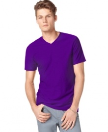 A slub cotton construction and deep v neck collar combine to make this basic-but-versatile T shirt a smart addition to your everyday lineup.