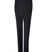 Streamlined and sleek, these classic wool pants from Baldessarini bring elegant appeal to any ensemble - Flat front with button tab, belt loops, off-seam pockets, back welt pockets with buttons - Straight leg with crease detail - Style with a matching blazer or a cashmere pullover and leather jacket