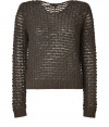 Chunky knit pullovers are a trend favorite must, and Theyskens Theorys understated cool two-tone version is an ultra contemporary choice - Scooped neckline, long sleeves, ribbed trim, dropped stitched patterning throughout - Cropped straight fit - Team with tissue tees, leather leggings and booties