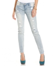 Beautiful disaster: a series of rips add gritty-cool style to Dollhouse's light wash skinny jeans! Beautiful disaster: a series of rips add gritty-cool style to Dollhouse's light wash skinny jeans!