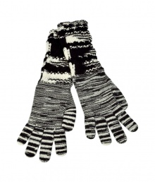 Stay warm in style with these luxe knit gloves from Missoni - Striped knit gloves with contrasting knit cuffs - Style with skinny jeans, a knit cape, and high heel booties Stay warm in style with these luxe knit gloves from Missoni - Striped knit gloves with contrasting knit cuffs - Style with skinny jeans, a knit cape, and high heel booties
