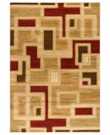 A modern, abstract design is rendered in muted crimson, golds and earthy colors in the Northport area rug for a sophisticated accent anywhere. Made in the USA of dense, yet luxuriously soft polypropylene, this area rug withstands heavy traffic with enduring style. A modern, abstract design is rendered in muted crimson, golds and earthy colors in the Northport area rug for a sophisticated accent anywhere. Made in the USA of dense, yet luxuriously soft polypropylene, this area rug withstands heavy traffic with enduring style.