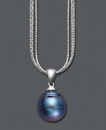 A simple pearl adds sophistication and versatility to your look. Fresh by Honora necklace features a black cultured freshwater pearl (12-13 mm) strung on three delicate chains. Crafted in sterling silver. Approximate length: 18 inches. Approximate drop: 3/4 inch. A simple pearl adds sophistication and versatility to your look. Fresh by Honora necklace features a black cultured freshwater pearl (12-13 mm) strung on three delicate chains. Crafted in sterling silver. Approximate length: 18 inches. Approximate drop: 3/4 inch.
