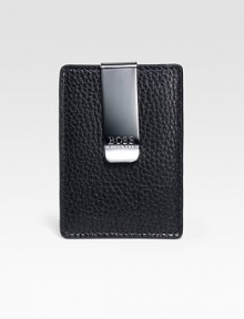 A slim-line credit card holder in pebbled leather with a removable money clip. Removable money clipBill compartment2½ X 3¾Imported A slim-line credit card holder in pebbled leather with a removable money clip. Removable money clipBill compartment2½ X 3¾Imported
