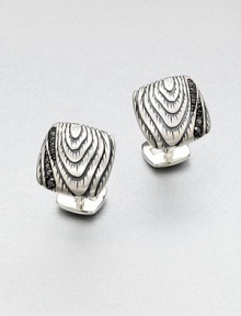 A unique design of sterling silver with a grain pattern detail and black diamonds lends undeniable style to any dress ensemble.Sterling silverBlack diamondAbout ½ x ½Imported A unique design of sterling silver with a grain pattern detail and black diamonds lends undeniable style to any dress ensemble.Sterling silverBlack diamondAbout ½ x ½Imported