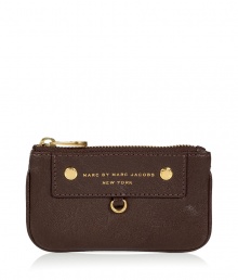 Add luxe style to the everyday with this leather key pouch from Marc by Marc Jacobs - Rectangular shape with round edges, top zip closure, front logo with gold-tone hardware, internal key ring detail - Perfect for daily use or as a thoughtful gift Add luxe style to the everyday with this leather key pouch from Marc by Marc Jacobs - Rectangular shape with round edges, top zip closure, front logo with gold-tone hardware, internal key ring detail - Perfect for daily use or as a thoughtful gift