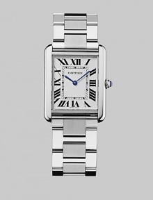 From the Tank Solo Collection. A timeless stainless steel timepiece is the very definition of classic elegance. Stainless steel case; 30mm X 34mm (1.18 X 1.37) Precision quartz movement Water-resistant to 3ATM Stainless steel bezel Square face White dial Roman numeral markers Stainless steel bracelet Made in Switzerland From the Tank Solo Collection. A timeless stainless steel timepiece is the very definition of classic elegance. Stainless steel case; 30mm X 34mm (1.18 X 1.37) Precision quartz movement Water-resistant to 3ATM Stainless steel bezel Square face White dial Roman numeral markers Stainless steel bracelet Made in Switzerland