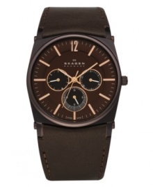 Mixed materials combine for a warm, sleek effect in this classic Skagen Denmark watch. Mixed materials combine for a warm, sleek effect in this classic Skagen Denmark watch.