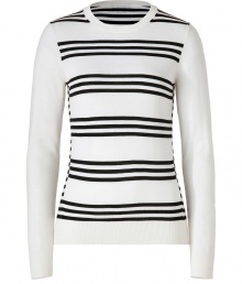 Stylishly striped in bold black and white, Theorys graphic pullover lends a cool modern edge to every outfit - Round neckline, long sleeves, fine ribbed trim - Slim fit - Wear with a crewneck tee, skinnies and flats