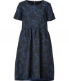 Ladylike luxe goes modern with this floral-printed frock from Marc by Marc Jacobs - Round neck, short sleeves, high gathered waist, asymmetric high-low hem, exposed back zip closure - Wear with an oversized cardigan, knit tights, and high heel booties