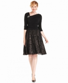 Luxurious touches make this SL Fashions dress a decadent choice for an evening occasion! You'll love the A-line fit, jeweled embellishment and velvety scroll through the skirt. Luxurious touches make this SL Fashions dress a decadent choice for an evening occasion! You'll love the A-line fit, jeweled embellishment and velvety scroll through the skirt.