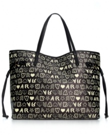 Add some signature style to your everyday accessorizing with this take-anywhere tote from American Rag. Ultra spacious and dressed in logo lettering with decorative drawstrings, it's perfect for trips to the market or a weekend away. Add some signature style to your everyday accessorizing with this take-anywhere tote from American Rag. Ultra spacious and dressed in logo lettering with decorative drawstrings, it's perfect for trips to the market or a weekend away.
