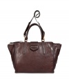 Rich, dark brown bag in soft cow and lamb leather - Designed in a trendy and functional shopper shape - Features short handle and a long, adjustable strap option - Gold-colored hardware - Top zipper closure - Beautiful, high-quality design upgrades business and leisure looks