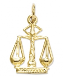 The perfect gift for the aspiring lawyer or judge, this symbolic scales of justice charm is crafted in polished 14k gold. Chain not included. Approximate length: 4/5 inch. Approximate width: 1/2 inch.