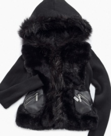 This sweater from Guess, with its faux fur trim and faux leather elements, has style in spades that's sure to give her the reputation for appreciating all the details. (Clearance) This sweater from Guess, with its faux fur trim and faux leather elements, has style in spades that's sure to give her the reputation for appreciating all the details. (Clearance)