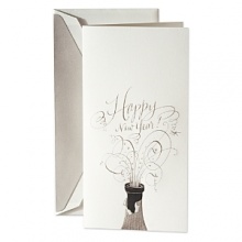 Uncork your new year's greetings to family and friends with this elegant card. A stylish Good Health Good Cheer Throughout the New Year inside completes the sentiment. And all before midnight. Uncork your new year's greetings to family and friends with this elegant card. A stylish Good Health Good Cheer Throughout the New Year inside completes the sentiment. And all before midnight.