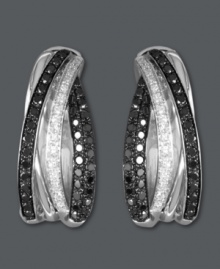 Read between the lines. Stripes of round-cut white diamonds (3/4 ct. t.w.) and black diamonds (5/8 ct. t.w.) accentuate this traditional hoop earrings style from Caviar by Effy Collection. Crafted in 14k white gold. Approximate drop: 3/4 inch. Approximate width: 5/16 inch.