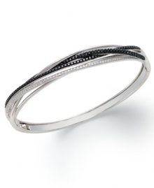 Crossing paths with elegance. Caviar by EFFY Collection's bangle bracelet features round-cut black diamonds (9/10 ct. t.w.) and white diamonds (1/3 ct. t.w.) for a look that truly sparkles. Approximate diameter: 2-5/8 inches. Crossing paths with elegance. Caviar by EFFY Collection's bangle bracelet features round-cut black diamonds (9/10 ct. t.w.) and white diamonds (1/3 ct. t.w.) for a look that truly sparkles. Approximate diameter: 2-5/8 inches.