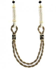 Nautical chic. A unique blend of doubled rope and mesh comprise Jessica Simpson's trendy necklace. Python print corners and plastic beads add extra panache. Crafted in gold tone mixed metal. Approximate length: 27 inches.