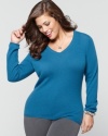 Plus size fashion that gives you the luxurious look and feel of cashmere. This sweater from Charter Club's collection of plus size clothes features a V-neckline and flattering fit, making it a polished way to step up your wardrobe. (Clearance)