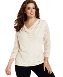 A draped neckline lends an elegant finish to Style&co.'s plus size lace top-- it's a must-get for the season!