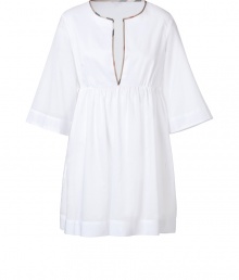 A feminine choice for covering-up post-swim, Burberry Brits check-trimmed cotton tunic lends a crisp finish to poolside looks - Slit round neckline with characteristic checked trim, wide 3/4 sleeves, gathered waistline - Loosely fitted - Wear over bikinis with bright leather sandals A feminine choice for covering-up post-swim, Burberry Brits check-trimmed cotton tunic lends a crisp finish to poolside looks - Slit round neckline with characteristic checked trim, wide 3/4 sleeves, gathered waistline - Loosely fitted - Wear over bikinis with bright leather sandals