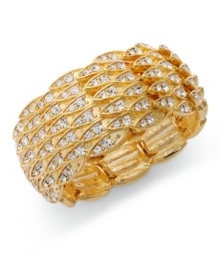 An elegant design flaunts pave glass accents on this cuff bracelet from Alfani. Crafted in gold tone mixed metal. Approximate length: 7-1/2 inches. Stretches to fit wrist.