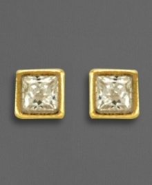 Sparkling with elegance, these cubic zirconia (3mm) square earrings are set in 14k gold for glamorous contrast.