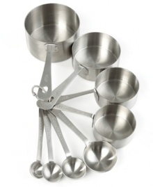 What a reach! A sleek stainless steel measuring set, including a full range of spoons and cups, features extra long handles that comfortably fit into tall jars and containers. The nested set with storage clip packs up easy and is always on call. What a reach! A sleek stainless steel measuring set, including a full range of spoons and cups, features extra long handles that comfortably fit into tall jars and containers. The nested set with storage clip packs up easy and is always on call.