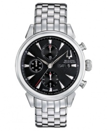 Classic design and renowned precision blend seamlessly on this Gemini collection watch by Bulova Accutron. Classic design and renowned precision blend seamlessly on this Gemini collection watch by Bulova Accutron.