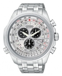 Take on the world with this multi-functional chronograph watch by Citizen. Take on the world with this multi-functional chronograph watch by Citizen.