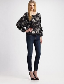 Artfully-printed silk georgette crafted in a boho-chic blouson silhouette.Gathered drawstring neckline Tie-front keyhole Gathered sleeves Ruffled cuffs About 26 from shoulder to hem Silk Dry clean Imported Artfully-printed silk georgette crafted in a boho-chic blouson silhouette.Gathered drawstring neckline Tie-front keyhole Gathered sleeves Ruffled cuffs About 26 from shoulder to hem Silk Dry clean Imported