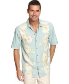 Flower power. This floral print shirt from Tommy Bahama gives your vacation look more casual cool. Flower power. This floral print shirt from Tommy Bahama gives your vacation look more casual cool.