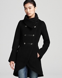 A tulip hem lends a touch of feminine flair to this military-inspired coat from Mackage. A tulip hem lends a touch of feminine flair to this military-inspired coat from Mackage.