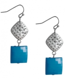 Shape up. Square turquoise-colored acrylic beads and a diamond-shaped charm make Haskell's colorful drop earrings an instant summer essential. Set in silver-plated mixed metal. Approximate drop: 1-3/4 inches.