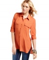 All about casual elegance, this button-down tunic from Ali & Kris features roll tab sleeves and a comfy-cute relaxed fit.