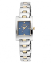 A blue face modernizes this signature watch by Citizen. A blue face modernizes this signature watch by Citizen.