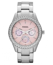 Infinite glam: this shimmering Fossil watch features a ring of crystals and daring pink dial.