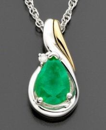 Timelessly enchanting, this pear-cut emerald (1/2 ct. t.w.) hangs primly from a sterling silver chain, enhanced with round-cut diamond accents and set in 14k gold & sterling silver. Approximate length: 18 inches. Approximate drop: 1/2 inches. Timelessly enchanting, this pear-cut emerald (1/2 ct. t.w.) hangs primly from a sterling silver chain, enhanced with round-cut diamond accents and set in 14k gold & sterling silver. Approximate length: 18 inches. Approximate drop: 1/2 inches.