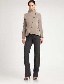Sculptural and modern, this soft angora-blend piece is finished with an asymmetrical button front.Funnel collarAsymmetrical button frontLong sleevesFront pleatsFully linedAbout 23 from shoulder to hem50% angora/40% wool/10% elastaneDry cleanMade in Italy of imported fabricModel shown is 5'11 (180cm) wearing US size 4. Sculptural and modern, this soft angora-blend piece is finished with an asymmetrical button front.Funnel collarAsymmetrical button frontLong sleevesFront pleatsFully linedAbout 23 from shoulder to hem50% angora/40% wool/10% elastaneDry cleanMade in Italy of imported fabricModel shown is 5'11 (180cm) wearing US size 4.