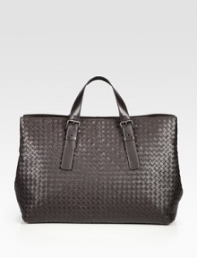 An everyday carryall for the perfect gentleman of style, crafted in Italy from signature woven leather.Top handlesInterior pocketsCotton liningLeather19W x 13H x 9DMade in Italy An everyday carryall for the perfect gentleman of style, crafted in Italy from signature woven leather.Top handlesInterior pocketsCotton liningLeather19W x 13H x 9DMade in Italy