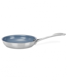 Combining a history of professional performance and unbeatable quality with stainless steel mastery, this fully clad 3-ply fry pan takes center stage in your space. The eco-friendly Thermolon nonstick ceramic coating and thick aluminum core promote hassle-free meals where food cooks quickly, evenly & releases with ease. 2-year warranty. Combining a history of professional performance and unbeatable quality with stainless steel mastery, this fully clad 3-ply fry pan takes center stage in your space. The eco-friendly Thermolon nonstick ceramic coating and thick aluminum core promote hassle-free meals where food cooks quickly, evenly & releases with ease. 2-year warranty.